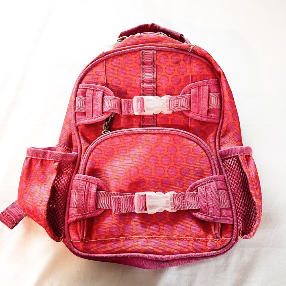 Pottery Barn Kids Mackenzie Small Pink Orange Dot Backpack School Bag - Picture 6 of 14